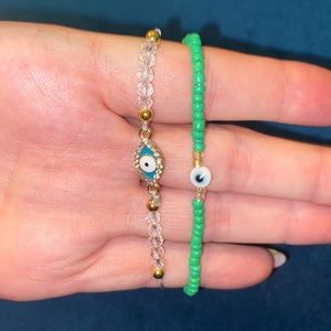 Green evil eye bracelet set